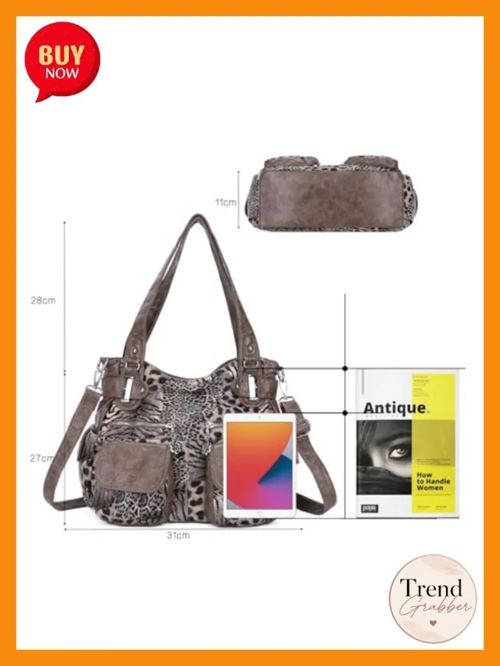 Washed Faux Leather Hobo Bag Double Zipper Multi Pocket Tote Shoulder Bag